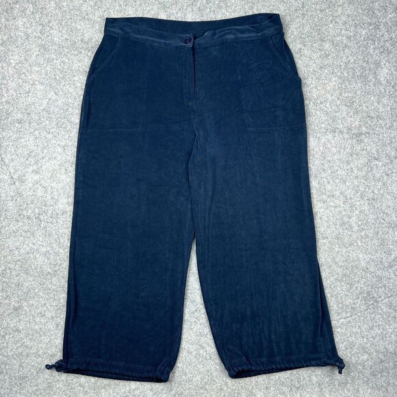 Chico's Pants Womens 12 Large Blue Slinky Knit‎ Cropped Straight Pull On Stretch - Picture 1 of 11